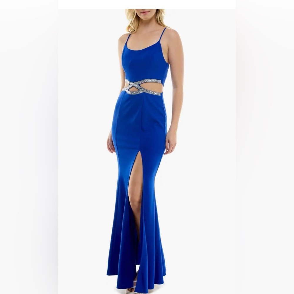 Rhinestone trim cutout mermaid prom gown